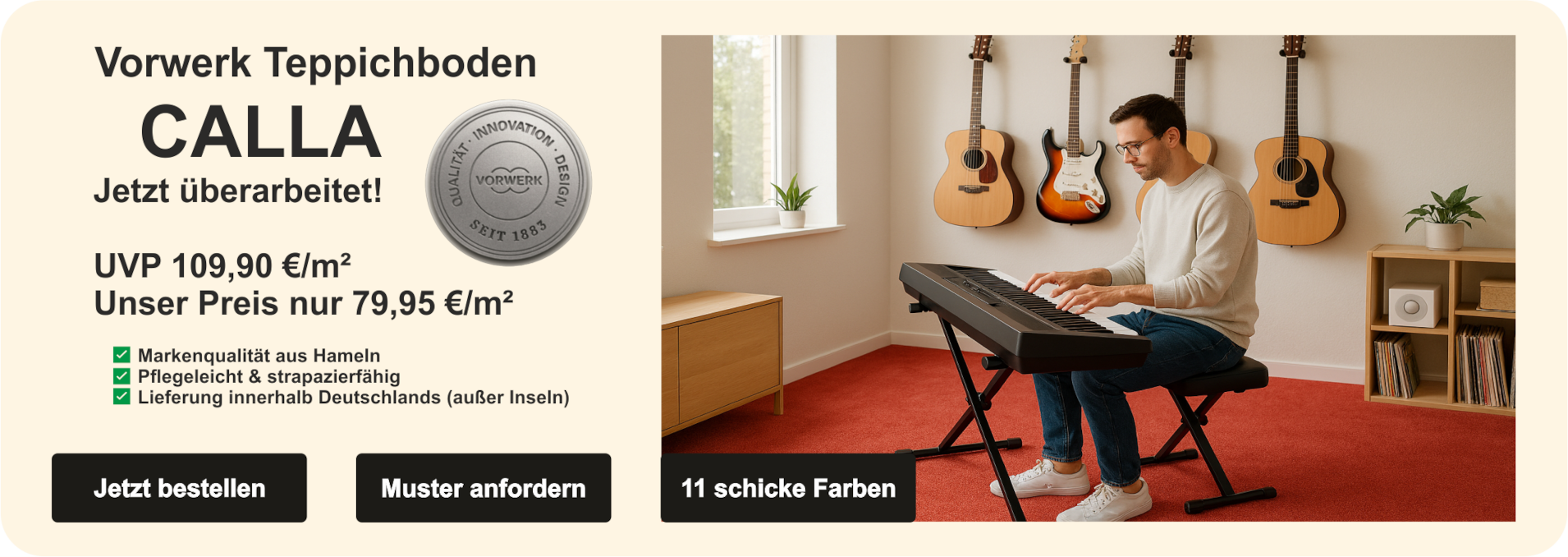 Vorwerk Calla Teppichboden in 11 Farben – weicher Bodenbelag aus ECONYL, 4 m breit